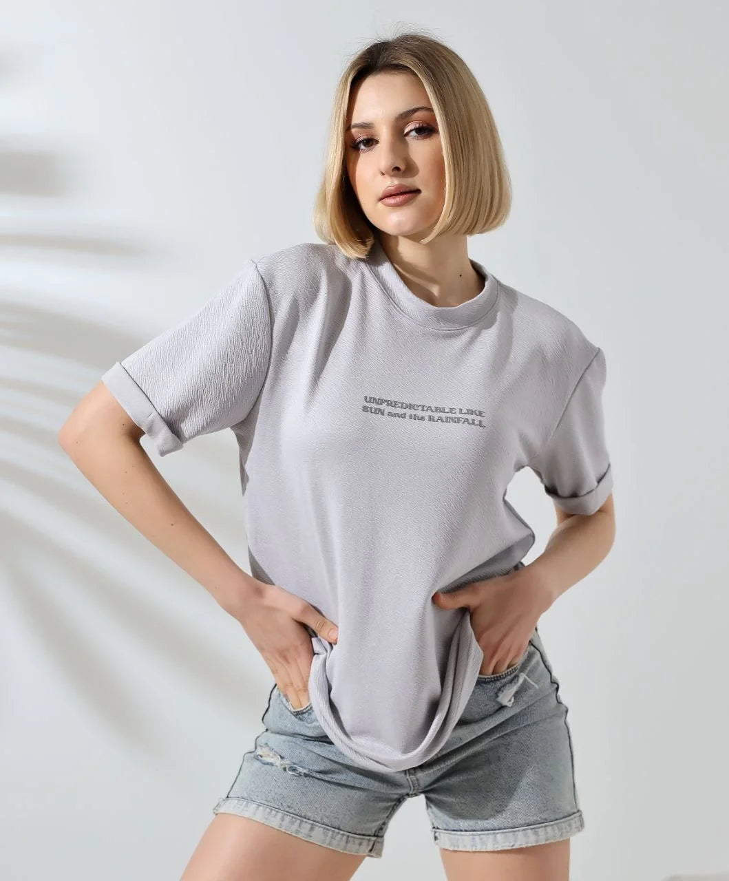 Unisex Bisiklet Yaka Baskılı Slim Fit T-Shirt - Siyah