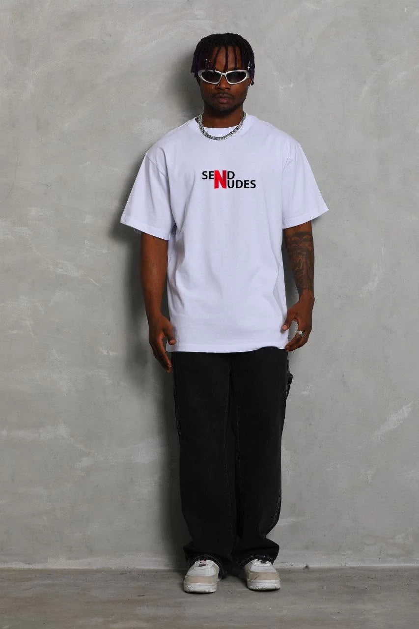 Unisex Bisiklet Yaka Double Oversize Baskılı T-Shirt - Siyah