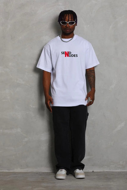 Unisex Bisiklet Yaka Double Oversize Baskılı T-Shirt - Siyah