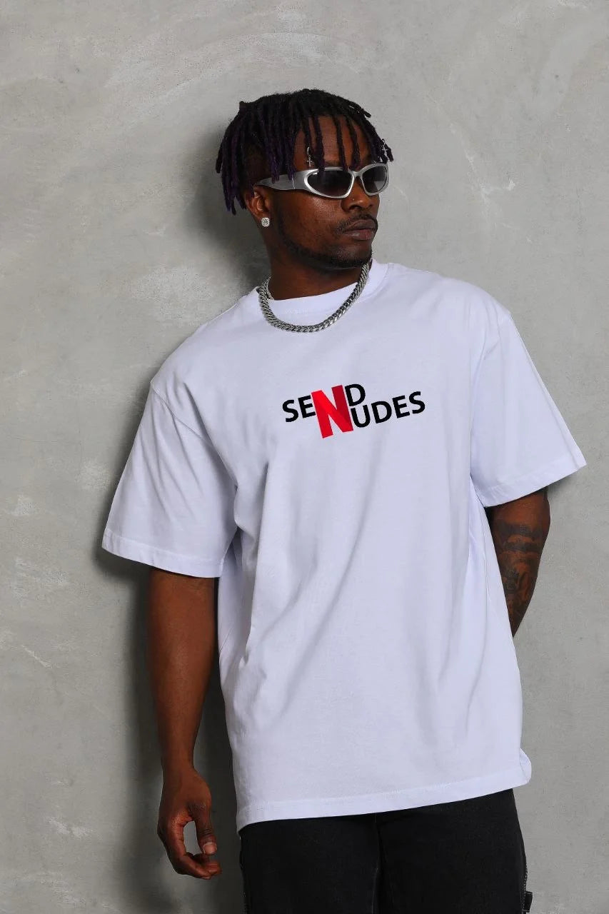 Unisex Bisiklet Yaka Double Oversize Baskılı T-Shirt - Siyah