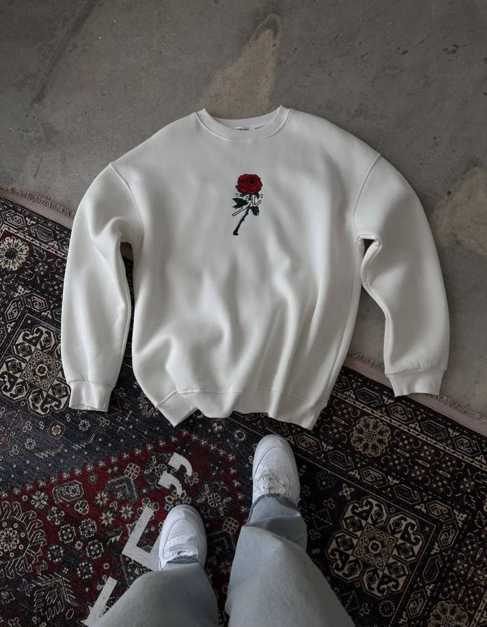 Unisex Bisiklet Yaka Ön Ve Arka Baskılı SweatShirt - Siyah
