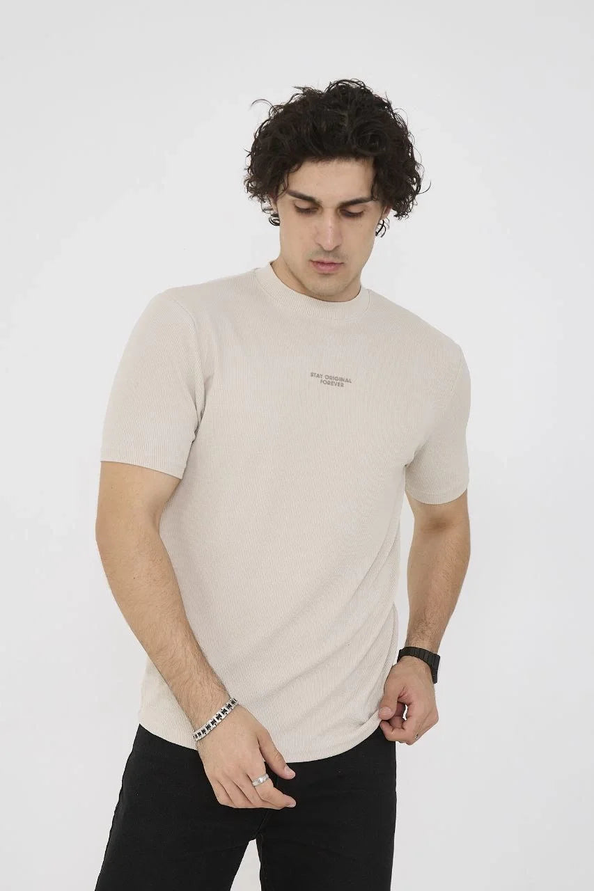 Unisex Bisiklet Yaka Slim fit T-Shirt- Boyalı Gri