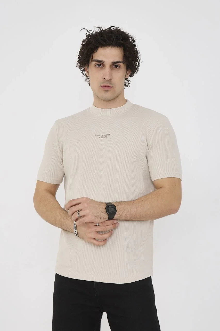 Unisex Bisiklet Yaka Slim fit T-Shirt- Boyalı Gri