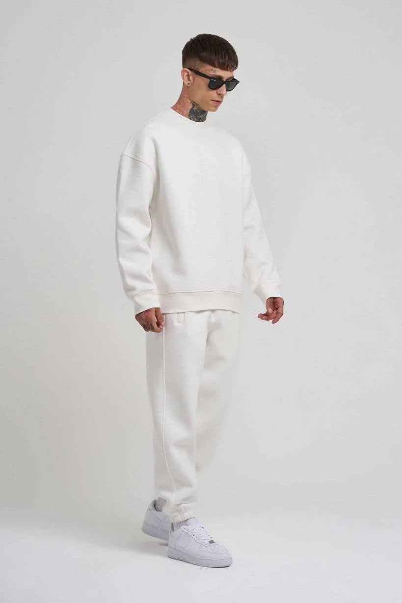 Unisex Biskilet Yaka Üç İplik SweatShirt - Siyah