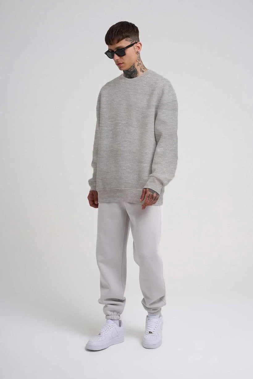 Unisex Biskilet Yaka Üç İplik SweatShirt - Siyah