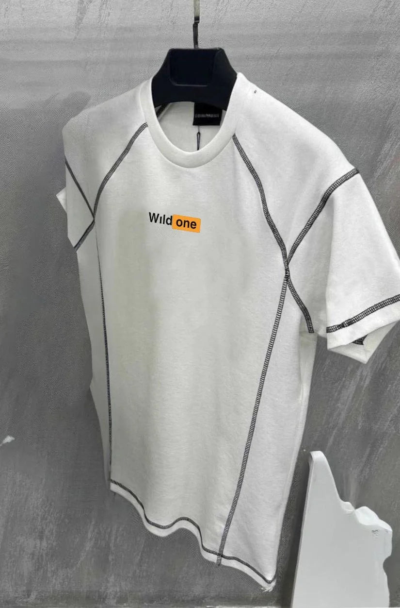 Unisex Dikişli Baskılı Oversize T-Shirt - Siyah