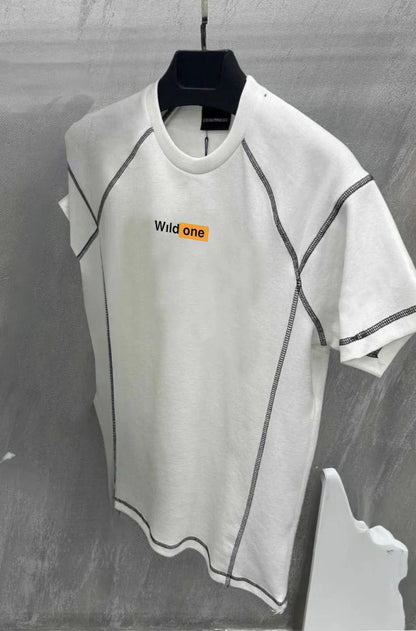 Unisex Dikişli Baskılı Oversize T-Shirt - Siyah