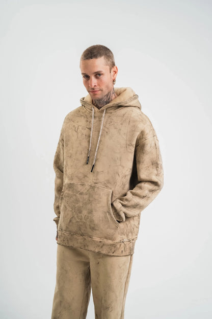 Unisex Double Oversize Kapşonlu Yıkamalı SweatShirt - Mavi