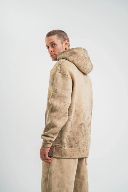 Unisex Double Oversize Kapşonlu Yıkamalı SweatShirt - Mavi