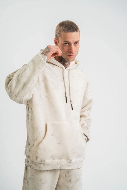 Unisex Double Oversize Kapşonlu Yıkamalı SweatShirt - Mavi