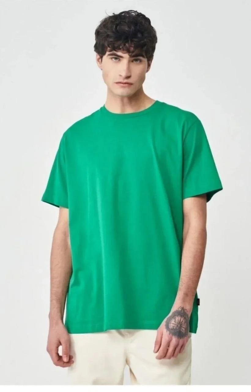 Unisex Düz Biskilet Yaka Oversize T-shirt - Siyah