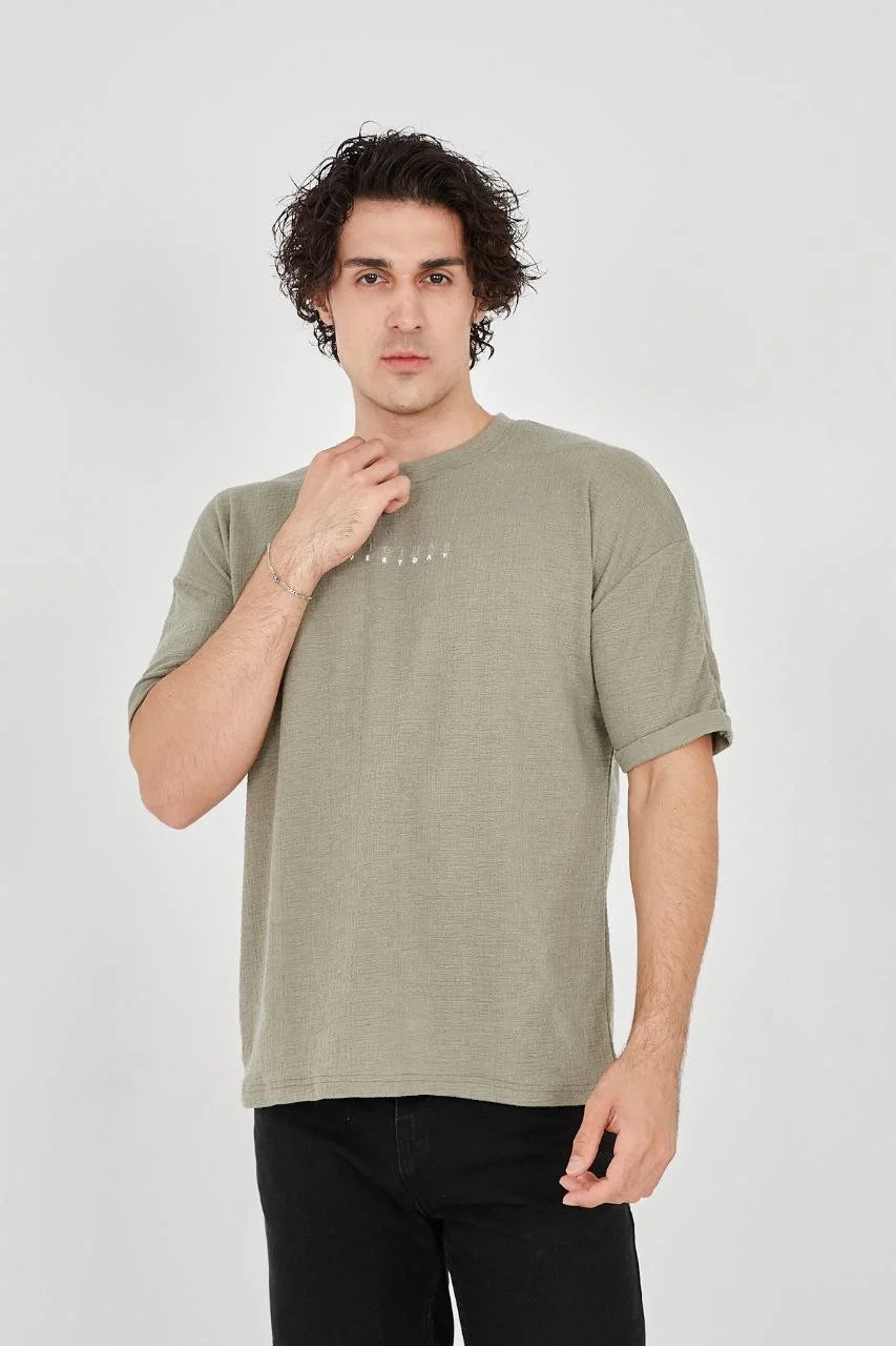 Unisex Jakar Kumaş Rahat Kol T-Shirt - Gri