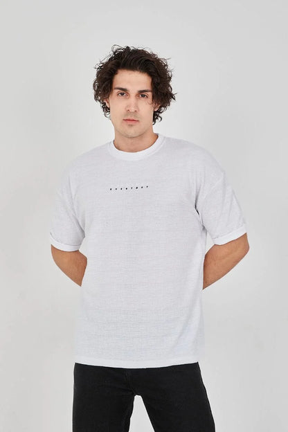 Unisex Jakar Kumaş Rahat Kol T-Shirt - Gri