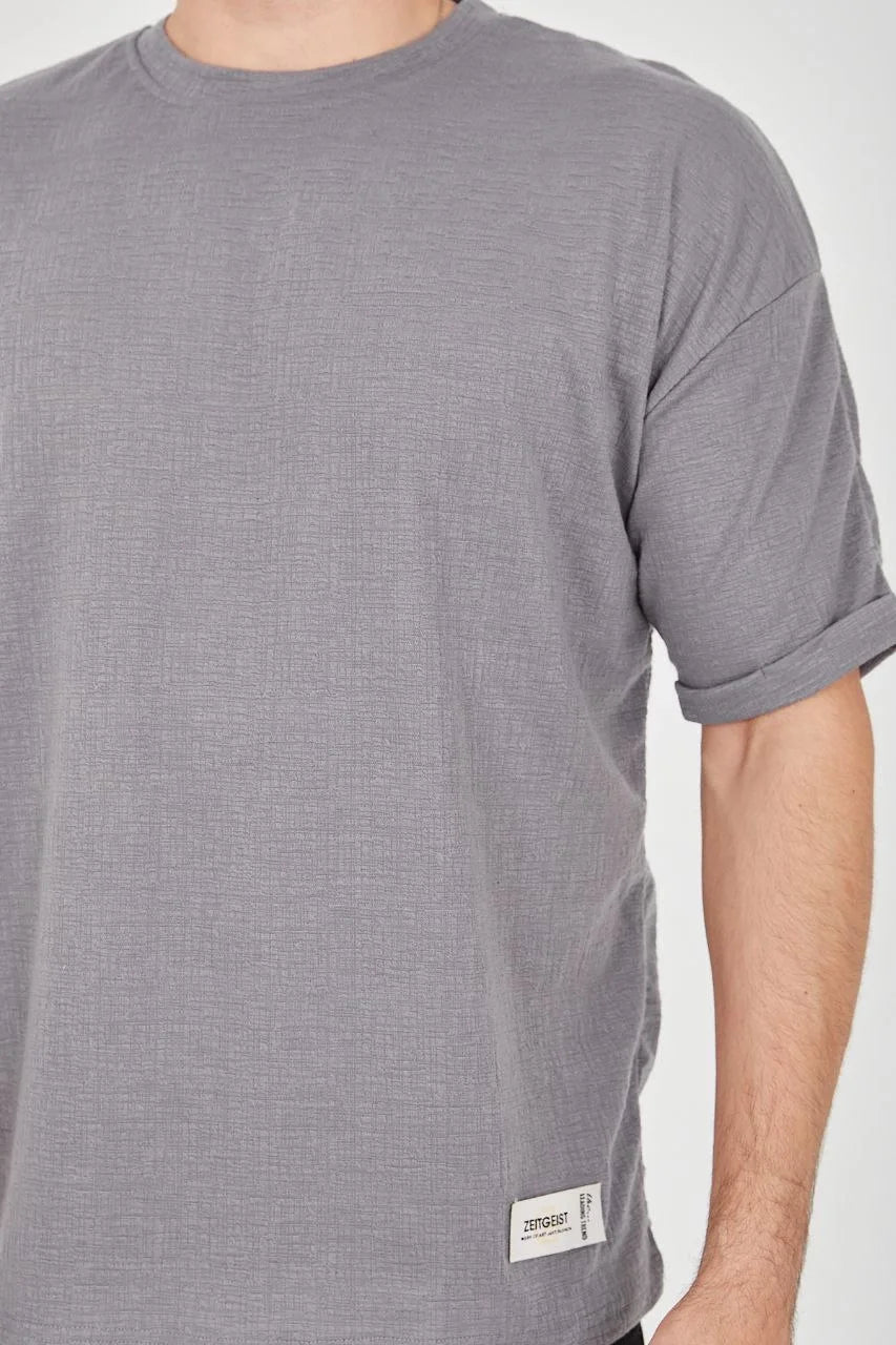 Unisex Jakar Kumaş Rahat Kol T-Shirt - Bej