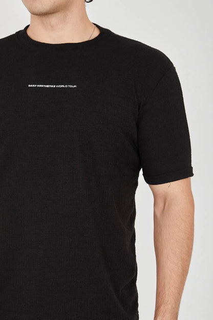 Unisex Jakar Kumaş Slim Fit T-Shirt - Boyalı Gri