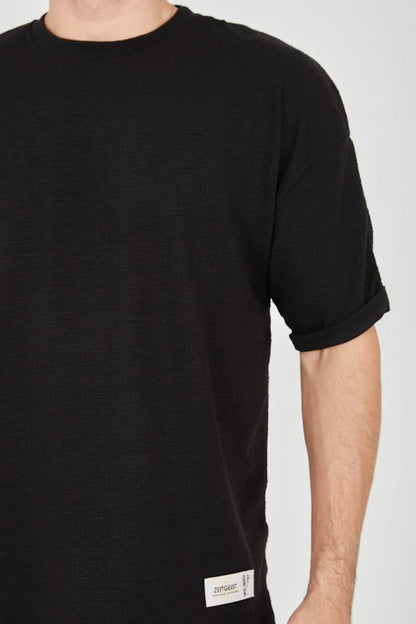 Unisex Jakar Kumaş Rahat Kol T-Shirt - Bej