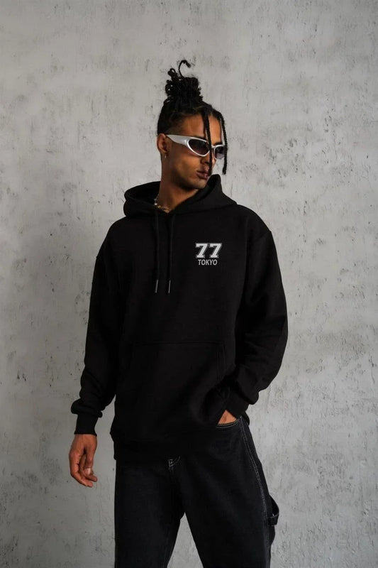 Unisex Kapşonlu Baskılı Sweetshirt - Beyaz