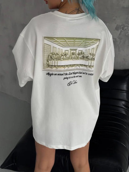 Unisex Baskılı Oversize T-Shirt - Siyah