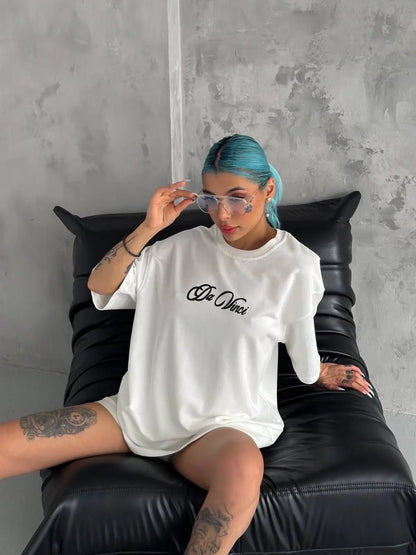 Unisex Baskılı Oversize T-Shirt - Siyah