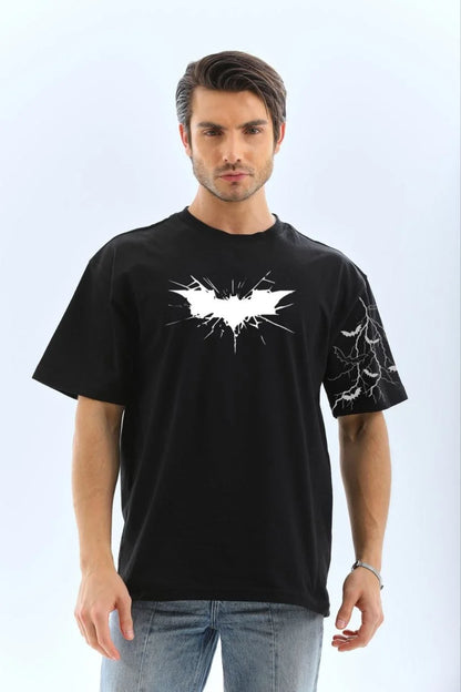 Unisex Ön ve Kol Baskılı Oversize T-shirt - Beyaz