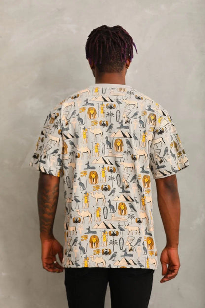 Unisex Oversize Baskılı Bisiklet Yaka T-Shirt - Beyaz