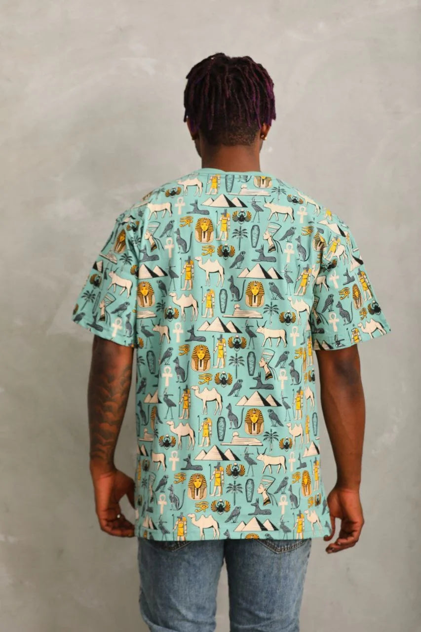 Unisex Oversize Baskılı Bisiklet Yaka T-Shirt - Beyaz