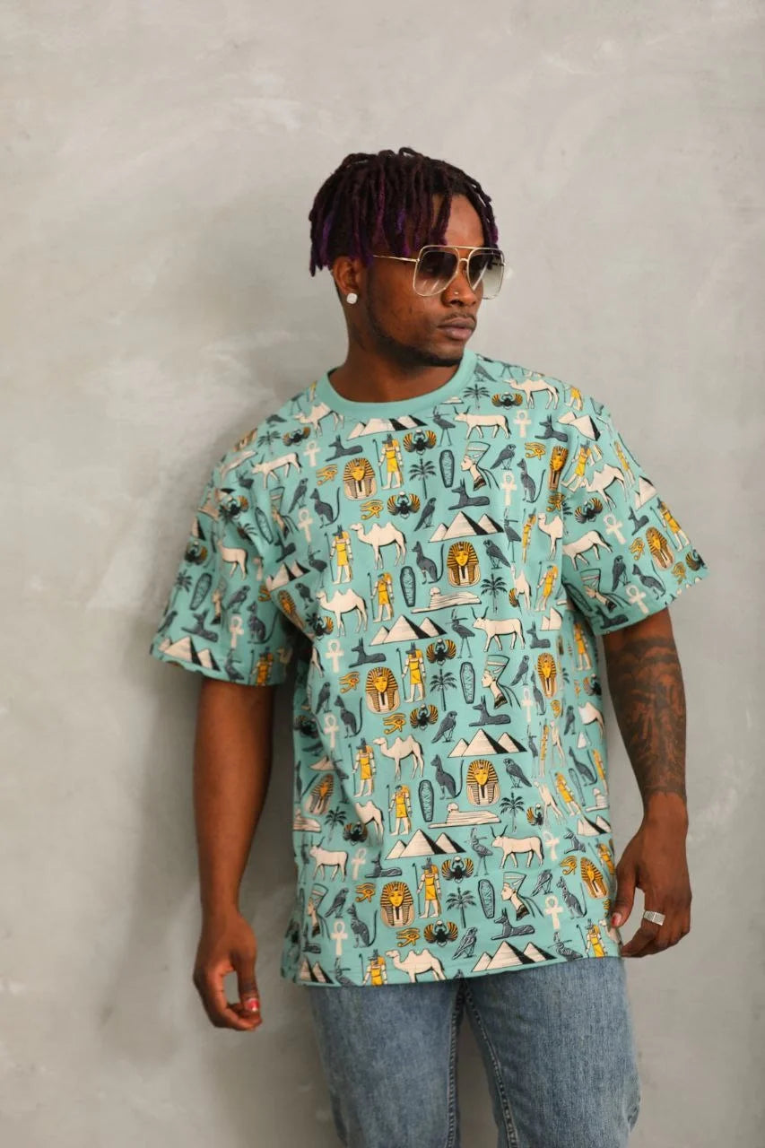 Unisex Oversize Baskılı Bisiklet Yaka T-Shirt - Beyaz