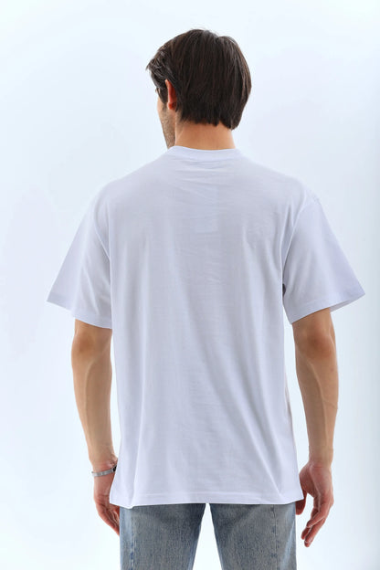 Unisex Oversize Taşlı Bisiklet Yaka T-Shirt - Siyah