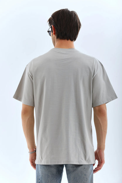 Unisex Oversize Taşlı Bisiklet Yaka T-Shirt - Beyaz