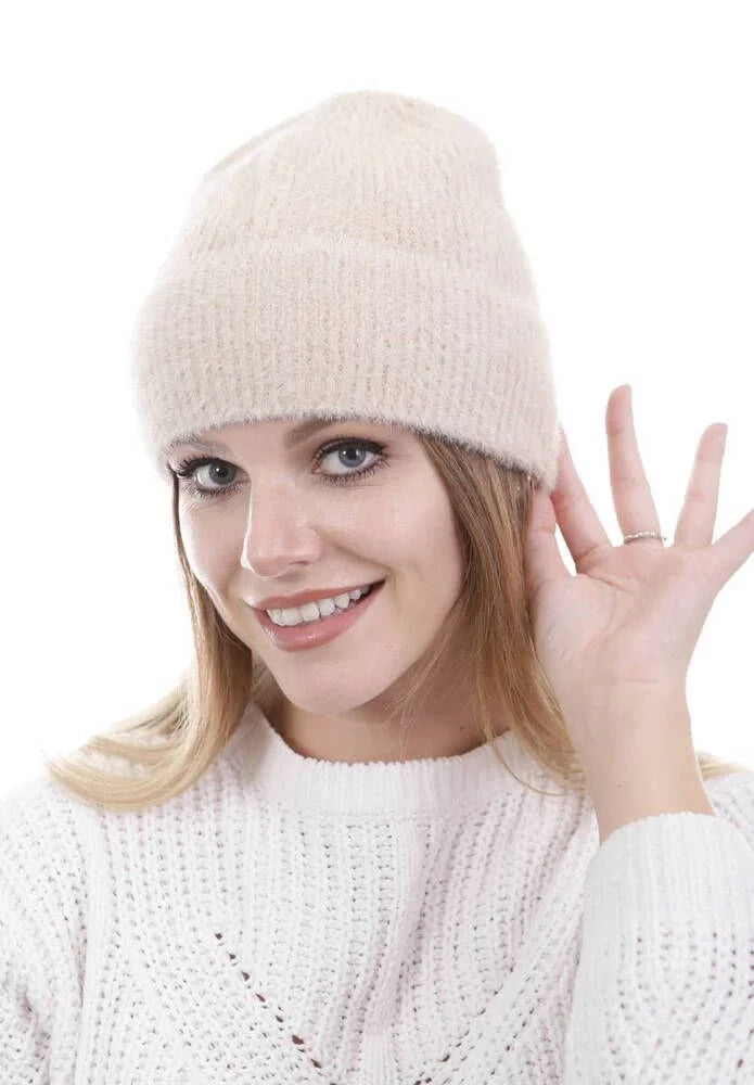 Unisex Tam Kalıp İnce Sakallı Triko Bere - Kırık Beyaz