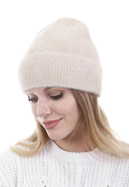 Unisex Tam Kalıp İnce Sakallı Triko Bere - Kırık Beyaz