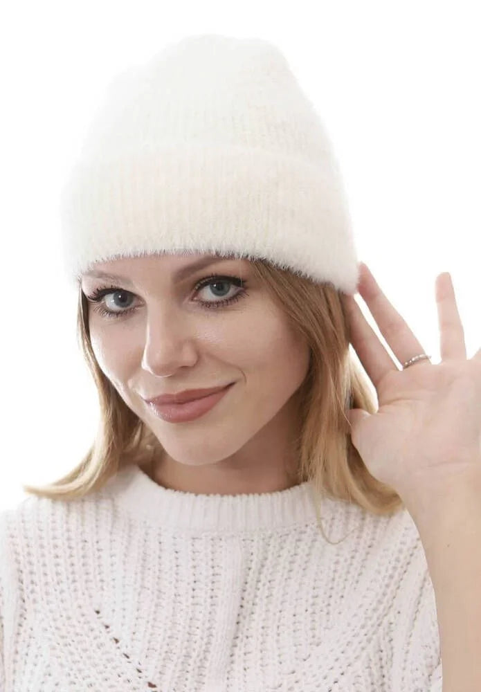 Unisex Tam Kalıp İnce Sakallı Triko Bere - Kırık Beyaz