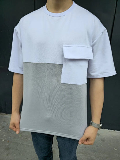 Unisex Torba Cep Detaylı Parçalı T-Shirt - Siyah