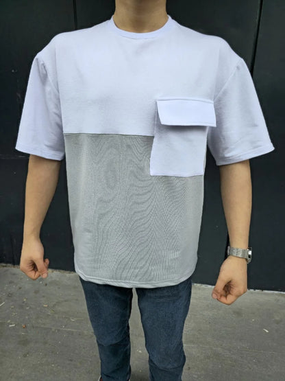 Unisex Torba Cep Detaylı Parçalı T-Shirt - Siyah