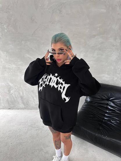 Unisex Üç İplik Kapüşonlu Baskılı SweatShirt - Beyaz