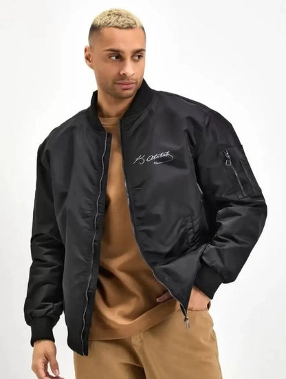 Erkek Unisex Bomber Mont – Siyah Renk, Atatürk Silüet Baskılı, Fermuarlı Cepli, Kapitone Astarlı, Bahar Kış Sezonu Günlük Ceket - Siyah