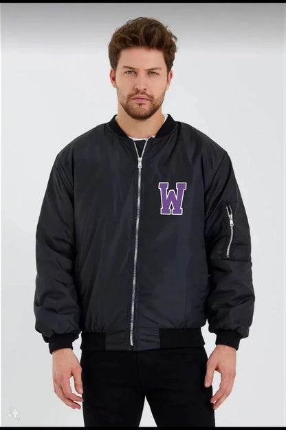 Wild One Baskılı Erkek Bomber Mont – Panter Desenli, Fermuarlı, Kapitone Astarlı Ceket - Siyah