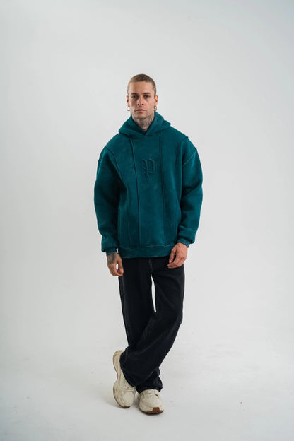 Unisex Uzun Kol Kapşonlu Yıkamalı Nakışlı SweatShirt - Füme