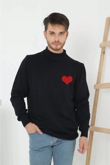 Unisex Yarım Boğazlı Baskılı Dokuma Triko - Vizon