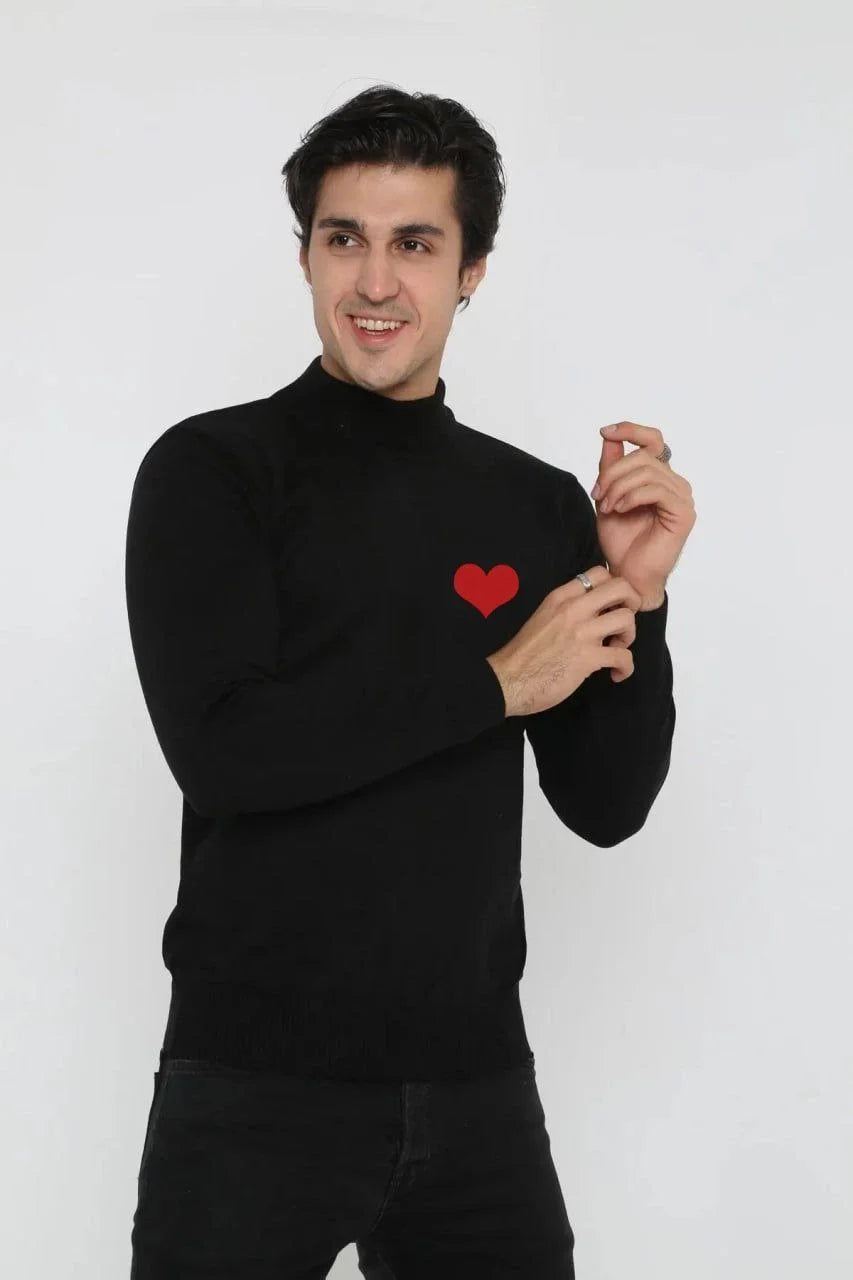 Unisex Yarım Boğazlı Baskılı Dokuma Triko - Vizon