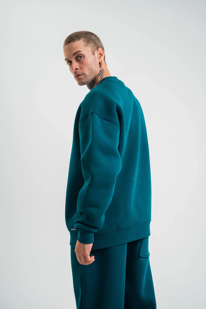 Uzun Kol Bisiklet Yaka Basic SweatShirt - Mavi