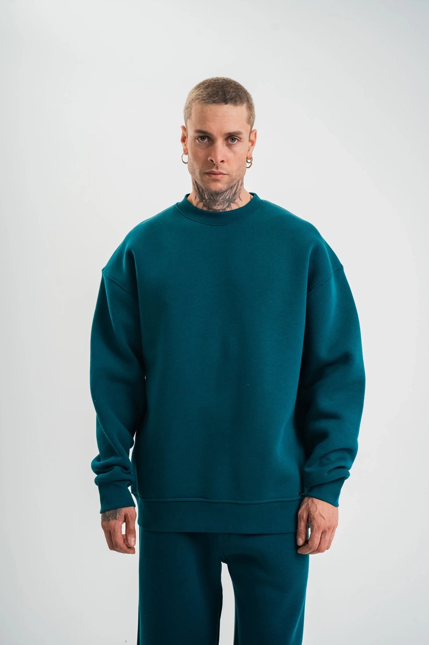 Uzun Kol Bisiklet Yaka Basic SweatShirt - Mavi