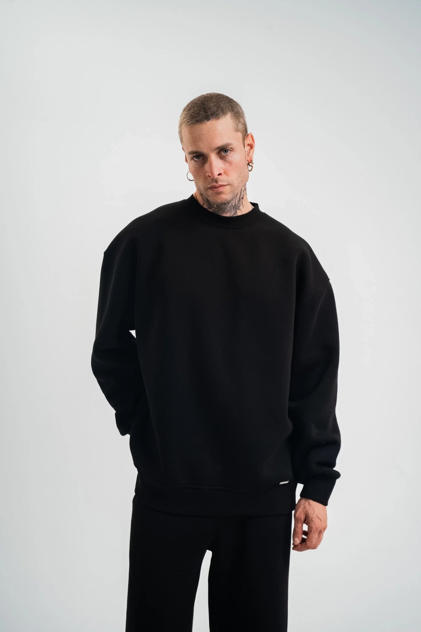 Uzun Kol Bisiklet Yaka Basic SweatShirt - Mavi