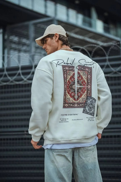 Uzun Kol Bisiklet Yaka Baskılı SweatShirt - Siyah