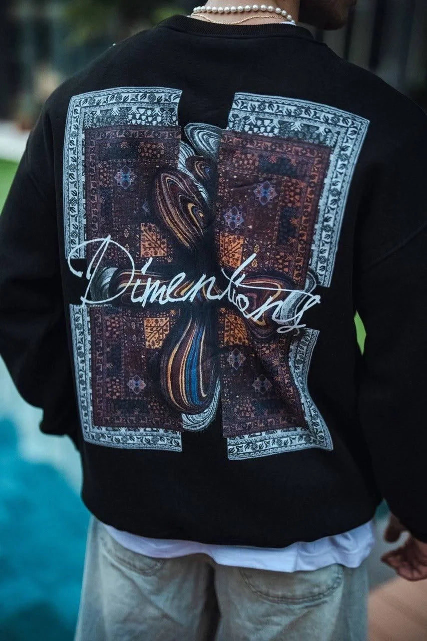 Uzun Kol Bisiklet Yaka Ön ve Arka Baskılı SweatShirt - Beyaz