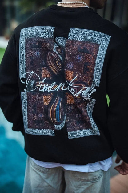 Uzun Kol Bisiklet Yaka Ön ve Arka Baskılı SweatShirt - Beyaz