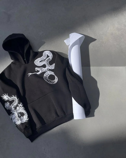 Uzun Kol Kapüşonlu Baskılı SweatShirt - Beyaz