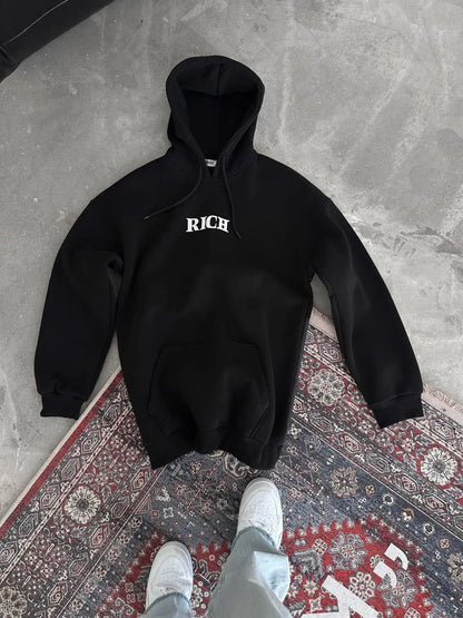 Uzun Kol Kapüşonlu Göğüs Baskılı SweatShirt - Beyaz