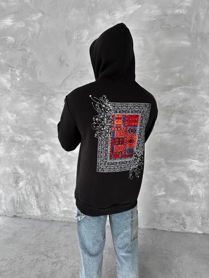 Uzun Kol Kapüşonlu Ön Ve Arka Baskılı SweatShirt - Beyaz