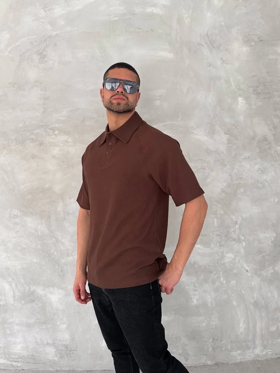 Yakalı Patlı Kısa Kol T-shirt - Antrasit